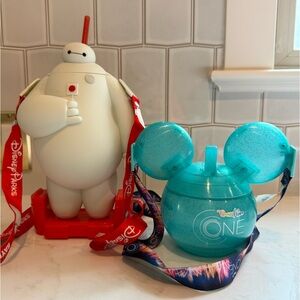 Disney Parks Baymax and Mickey Mouse World of Color Lanyard Cups Bundle of 2